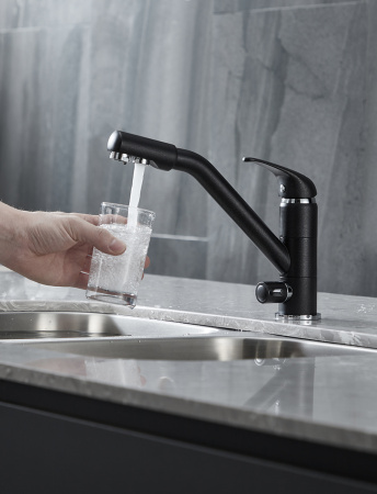 Смеситель для кухни Paulmark HESSEN He213017-418 на раковину черный металлик